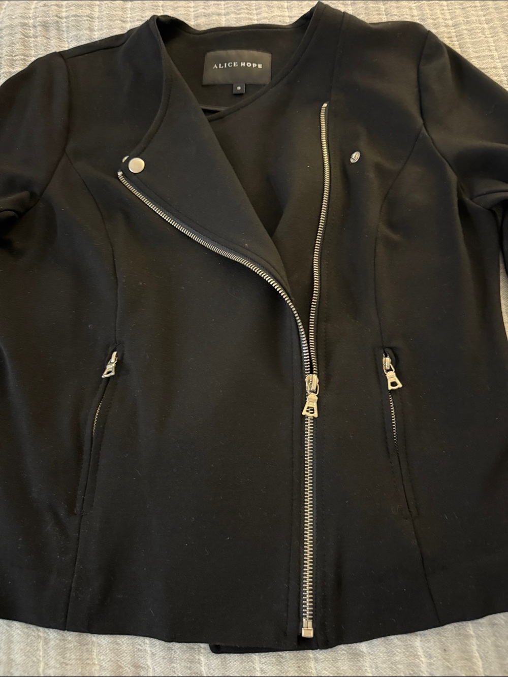 Alice Hope Black Fitted Asymmetric Zip Office/Club Jacket